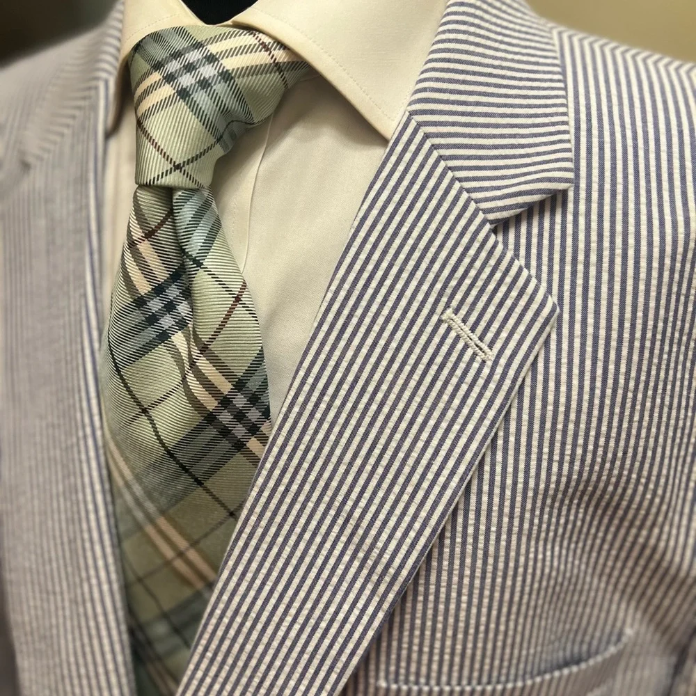 Alan Flusser Sport Coat Blazer Jacket Blue and White Striped Men 48R - Picture 2 of 15